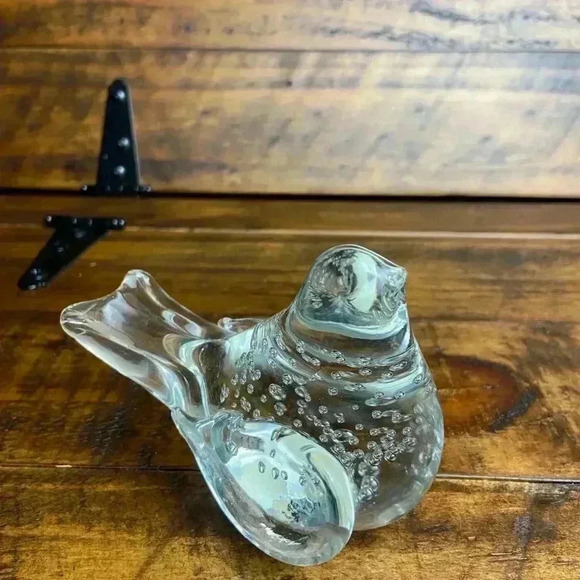 Vintage Clear Art Glass Bird Paperweight Figurine Controlled Bubbles Bullicante - Picture 8 of 8